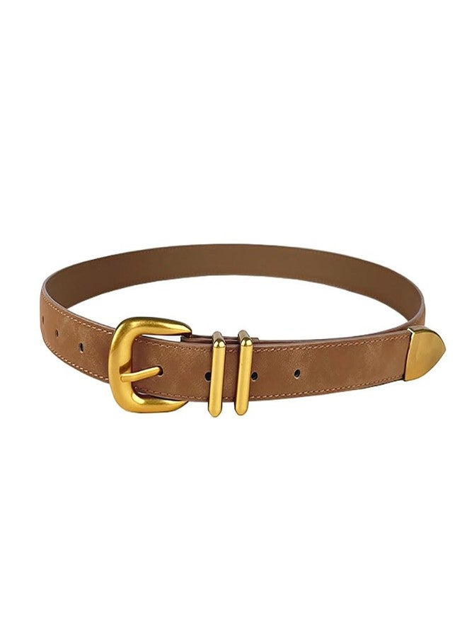 Yuangu Womens Belts for Jeans Dresses Ladies Leather Waist Belt with Silver Buckle (Suede Brown Gold, 105cm/Fit Waist 25"-33") - Image 1